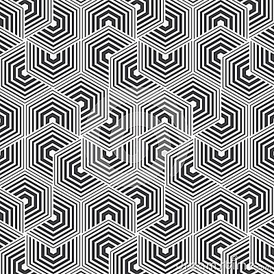 Geometric vector pattern, repeating linear hexagon with thick and thin line in each object. Pattern clean design for fabric Vector Illustration