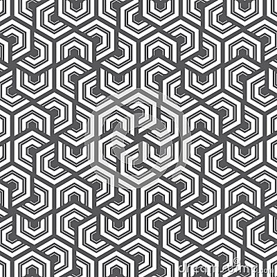 Geometric vector pattern, repeating linear hexagon with thick and thin line in each object Vector Illustration