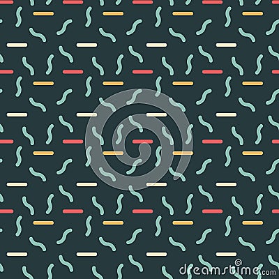 Geometric vector seamless pattern. Different shapes of thick lines. Hipster fashion Memphis style. Vector Illustration