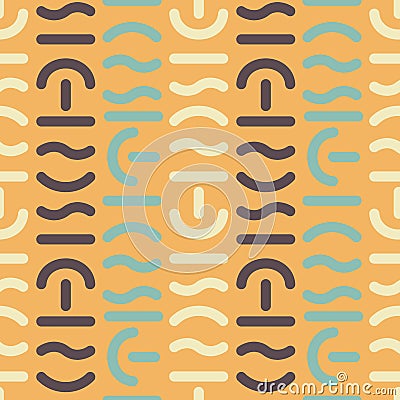 Geometric vector seamless pattern. Different shapes of thick lines. Hipster fashion Memphis style. Vector Illustration