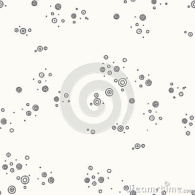 Geometric vector seamless pattern with dots, circles, bubbles. Doodle design. Abstract background. Graphic black and white Vector Illustration