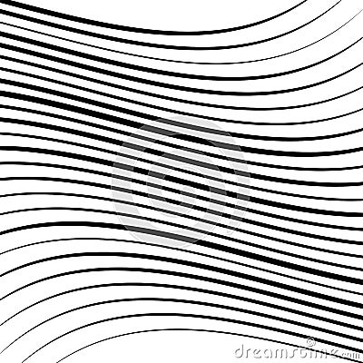 Geometric waving, wavy parallel lines. Ripple, twisted lines pattern. Squeeze, sway, squish distort, deform effect on stripes, Vector Illustration