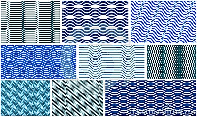 Geometric wavy lines seamless pattern vector set, 3D dimensional endless background wallpaper design image collection, stripy Vector Illustration