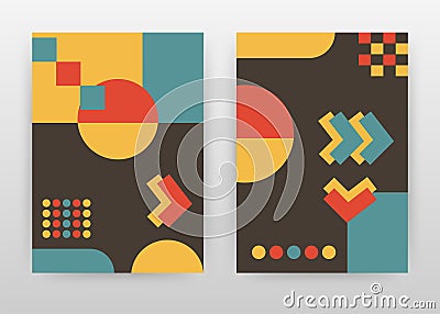 Geometric yellow red brown colored rounds, arrows, dotted dots, design for annual report, brochure, poster. background vector Vector Illustration