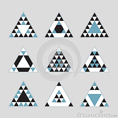 Geometrical blue tile equilateral triangles icons set Vector Illustration