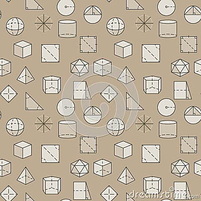 Geometrical Figures vector colored seamless pattern. Geometry Education background Vector Illustration