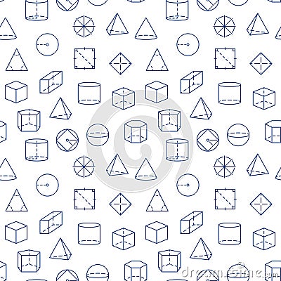 Geometrical Figures vector outline seamless pattern - Geometry Education background Vector Illustration