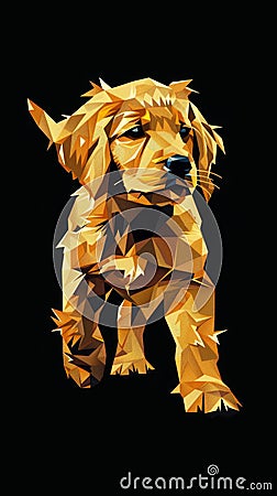 geometrical illustration of golden retriever cute pappy on black background Cartoon Illustration