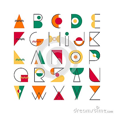 Geometrical latin font, pop art graphical decorative type Vector Illustration