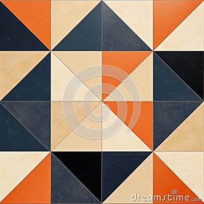 Geometrical Tile With Realistic And Naturalistic Textures In Orange And Blue Stock Photo