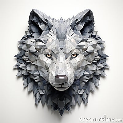 Geometrical Wolf Head: 3d Illustration In Paper Sculpture Style Cartoon Illustration