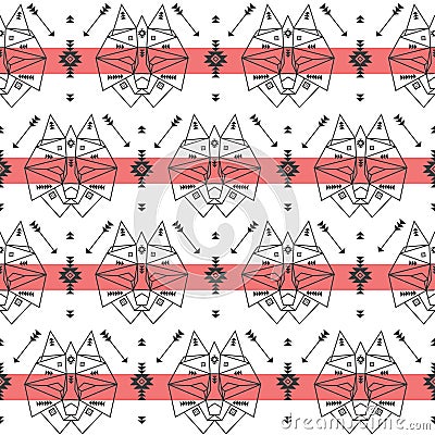 Geometrical wolf seamless pattern. Ethnic animal pattern Vector Illustration