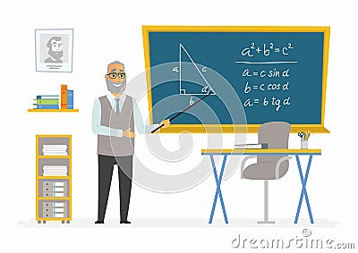 Geometry Classroom - male teacher composition at the blackboard Vector Illustration