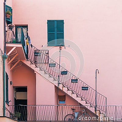 Geometry of colorful Italian coastal city house Stock Photo