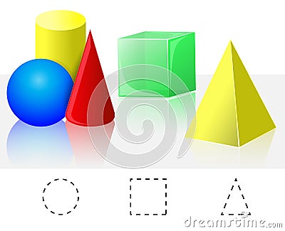 Geometry. Cube, Pyramid, Cone, Cylinder, Sphere Vector Illustration