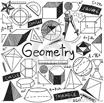 Geometry math theory and mathematical formula doodle handwriting Vector Illustration