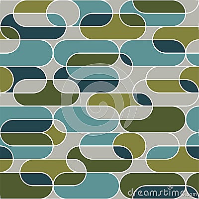 Horizontal oval geometry seamless pattern in vintage 70s style. Vector Illustration