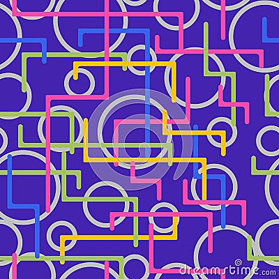 Geometry seamlessly background with lines, circles and rectangles. Vector Illustration