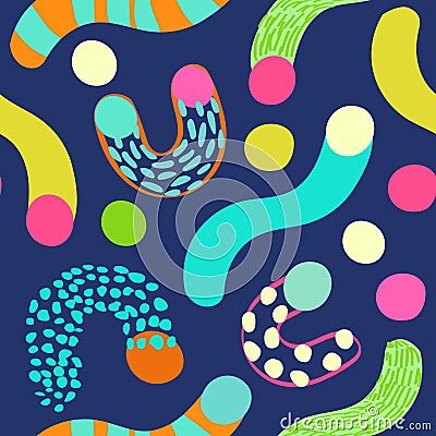 Geometry simple minimal shapes, forms wallpaper. Abstract geometric lines, circles, doodles, squiggles seamless pattern Cartoon Illustration