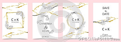 Geometry white,black,gold outline wedding invitation card with r Vector Illustration