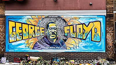 George Floyd mural artwork in Minneapolis, Minnesota after the black lives matter protests and riots. Editorial Stock Photo