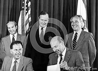 George H.W. Bush and Shimon Peres Foster American-Israeli Diplomacy Editorial Stock Photo