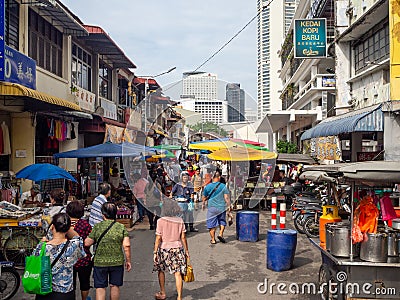 George Town Malaysia: Historical town lively streets full of shops and colonial houses and street food Editorial Stock Photo