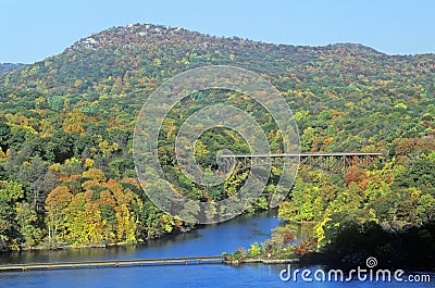 George W. Perkins Memorial Drive with Hudson River and Bear Mountain Bridge, NY Stock Photo