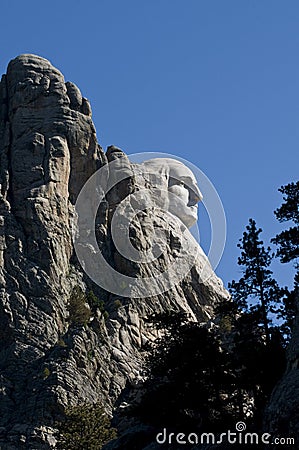George Washington`s head on Mount Rushmore in the day time Stock Photo