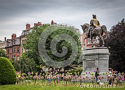 George Washington statue in Boston public garden during the Bruins playoff Editorial Stock Photo