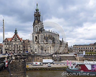 Georgen building and Trinitatis church of Dresden Editorial Stock Photo