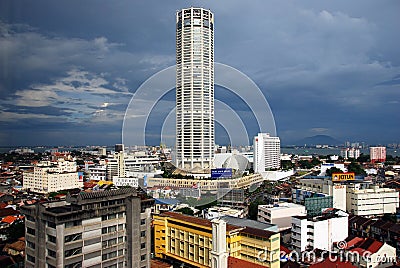 Georgetown, Malaysia: Komtar Tower and City View Editorial Stock Photo