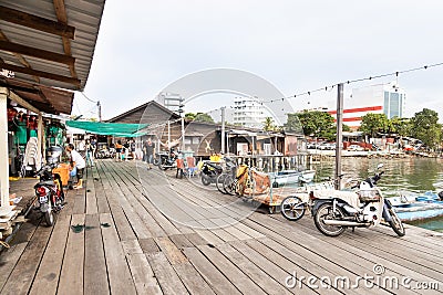 GEORGETOWN, PENANG, February 12, 2020: Chew Jetty is part of Penang Heritage Trail and is popular tourist destination. One of Editorial Stock Photo