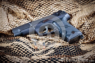 Ruger P85 Handgun with 9MM Ammunition Editorial Stock Photo