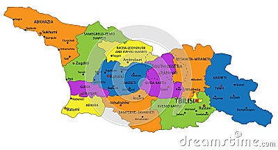Colorful Georgia political map with clearly labeled, separated layers. Vector Illustration