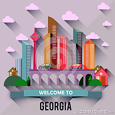 Georgia - Flat design city vector illustration Cartoon Illustration