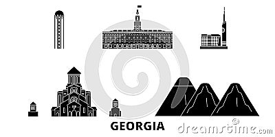 Georgia flat travel skyline set. Georgia black city vector illustration, symbol, travel sights, landmarks. Vector Illustration