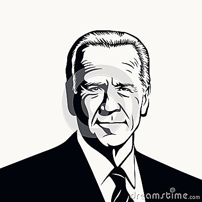 Georgia. July 6, 2023: Black and White Cut Out Portrait of Joe Biden. US President Isolated on White Background. Front Vector Illustration