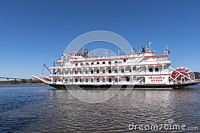 The Georgia Queen riverboat sailing near River Street in Savannah Editorial Stock Photo