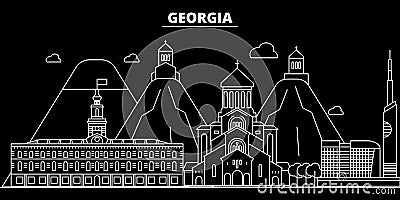 Georgia silhouette skyline. Georgia vector city, georgian linear architecture, buildingtravel illustration, outline Vector Illustration