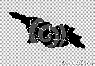 Georgia South Ossetia map - High detailed Black map with counties/regions/states of georgia South Ossetia. georgia South Ossetia Vector Illustration