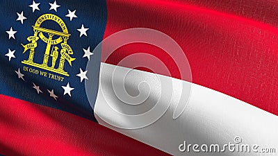 Georgia state flag in The United States of America, USA, blowing in the wind isolated. Official patriotic abstract design. 3D Cartoon Illustration