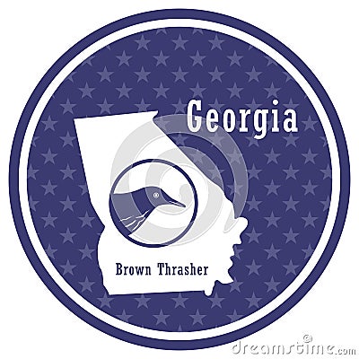 georgia state map with brown thrasher. Vector illustration decorative design Vector Illustration