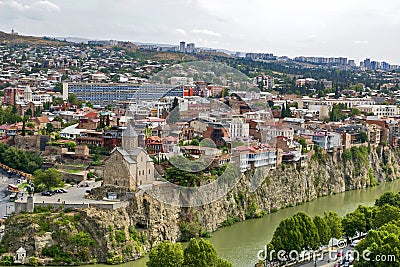 Georgia: Tbilisi - Metekhi church at Mtkvari river Editorial Stock Photo