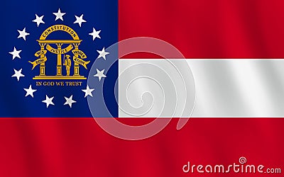 Georgia US state flag with waving effect, official proportion Vector Illustration