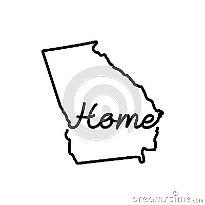 Georgia US state outline map with the handwritten HOME word. Continuous line drawing of patriotic home sign Vector Illustration