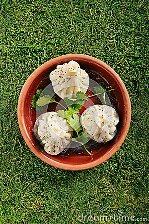 Georgian Hinkali or Khinkali Stock Photo