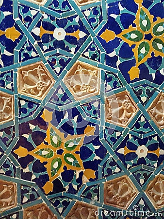 Oriental ceramics blue decor flower tiles patterns handcraft Stock Photo