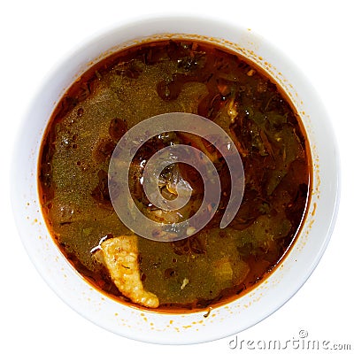 Georgian spicy soup kharcho with mutton, rice, vegetables Stock Photo
