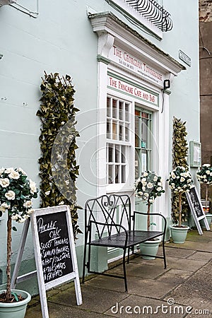 The Georgian Townhouse pancake cafe in the city of Durham, UK Editorial Stock Photo